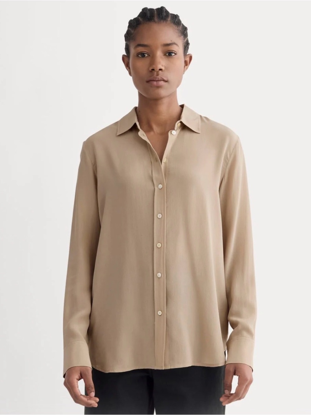 Everlane The Relaxed Silk Shirt Button Down, Beige, Size 12, 100% Silk, Washable